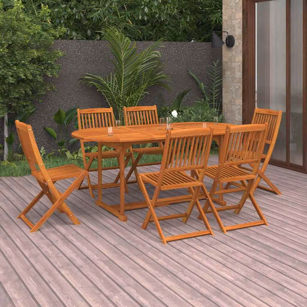 Set da pranzo da giardino vidaXL in legno di acacia marrone, 7 pezzi, L: 180 cm, P: 90 cm, H: 75 cm