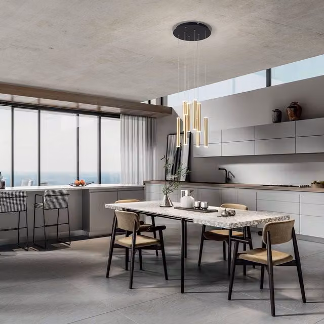 Lampada a sospensione circolare Prado Fabas Luce con 8 luci LED da 52W dimmerabile in metallo disponibile in oro, bianco o nero – 3