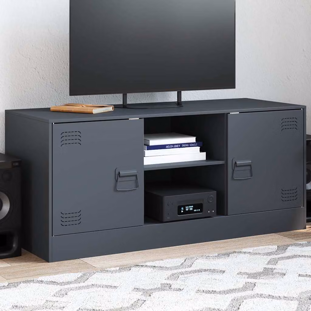 vidaXL Mobile Porta TV Antracite in Acciaio con Scomparti Media L: 99 cm, P: 39 cm, H: 44 cm