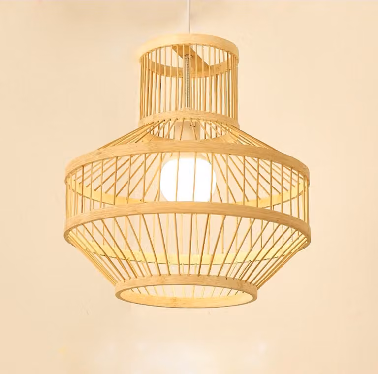 Fine Asianliving Bamboo Hanging Lamp Pendant Handmade - Maggie D34xH35cm Lampada a sospensione Illuminazione Bamboo Paralume Tessuto Lampada Illuminazione Rotan
