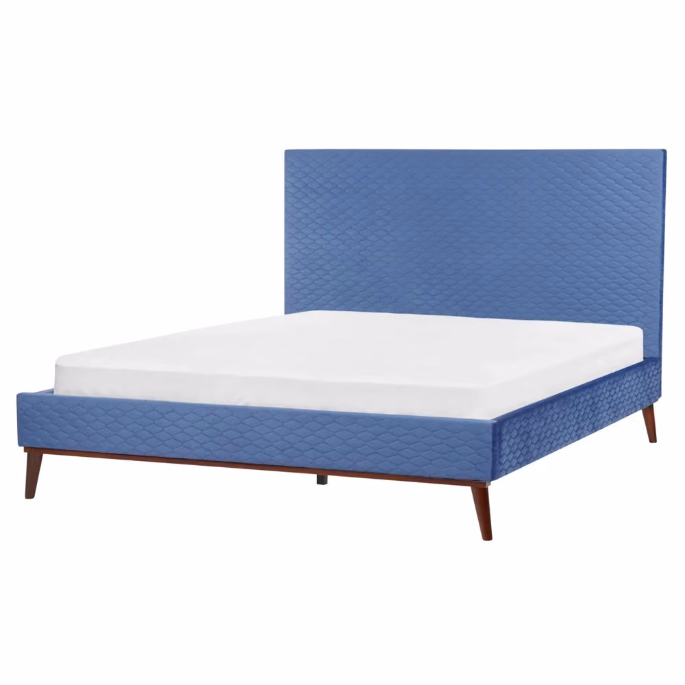 Letto imbottito Beliani in velluto blu con struttura in legno di pino e cassetti, stile classico, L/P/H: 180 x 200 x 121 cm – 2