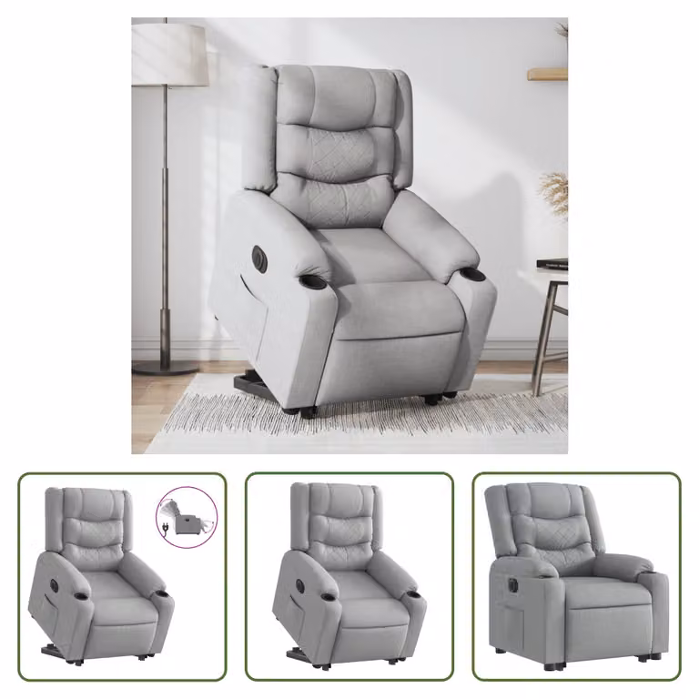 The Living Store Poltrona relax con supporto elettrico in tessuto grigio chiaro