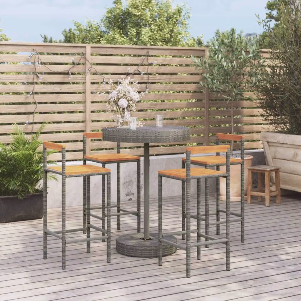 vidaXL Set Bar da Giardino Moderno 5 Pezzi in Polyrattan Grigio e Legno di Acacia