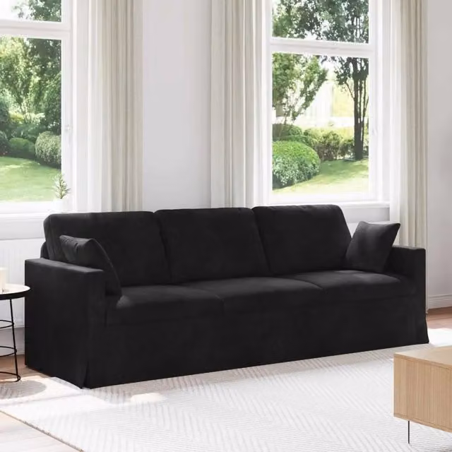 Divano moderno vidaXL in velluto nero con coperture rimovibili L: 228 cm, P: 78 cm, H: 80 cm