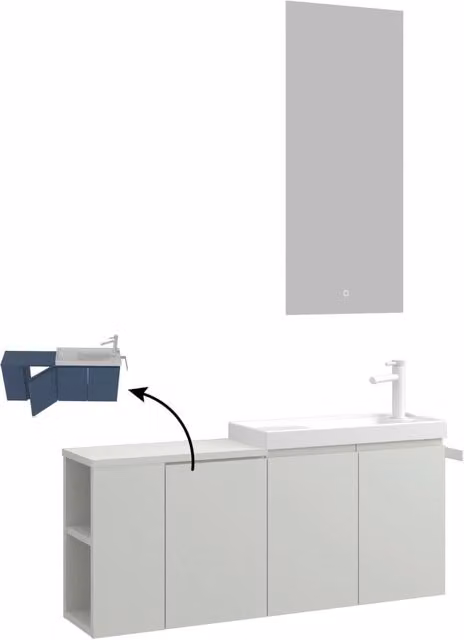 Set mobile lavabo con specchio Ferla 110 HANAH HOME, colore bianco cashmere opaco, L 40 cm, P 22 cm, H 45 cm