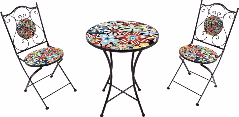 AXI Amélie Set Bistrot da Balcone, 2 Sedie 1 Tavolo, Set Bistrò Veranda, Fiesta Flower - Set Bistro da Giardino, Tavolo Bistro a Mosaico per Giardino/Balcone/Terrazza