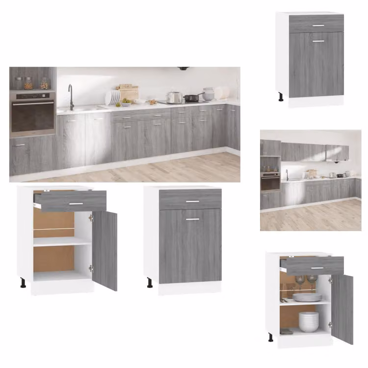 vidaXL Base con cassetto Grey Sonoma 50x46x81,5 cm - Mobili da cucina