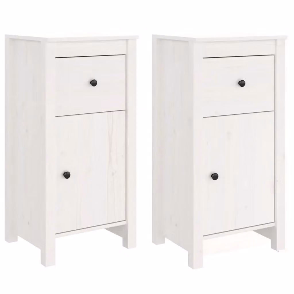 Set di 2 credenze vidaXL in legno massello di pino bianco, L/P/H: 40 x 35 x 80 cm – 2