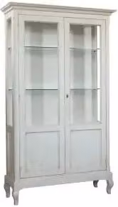 Vetrina KIVIO in legno stile Shabby Chic bianco anticato con ante in vetro e ripiani interni L: 126 cm, P: 44 cm, H: 207 cm – 1