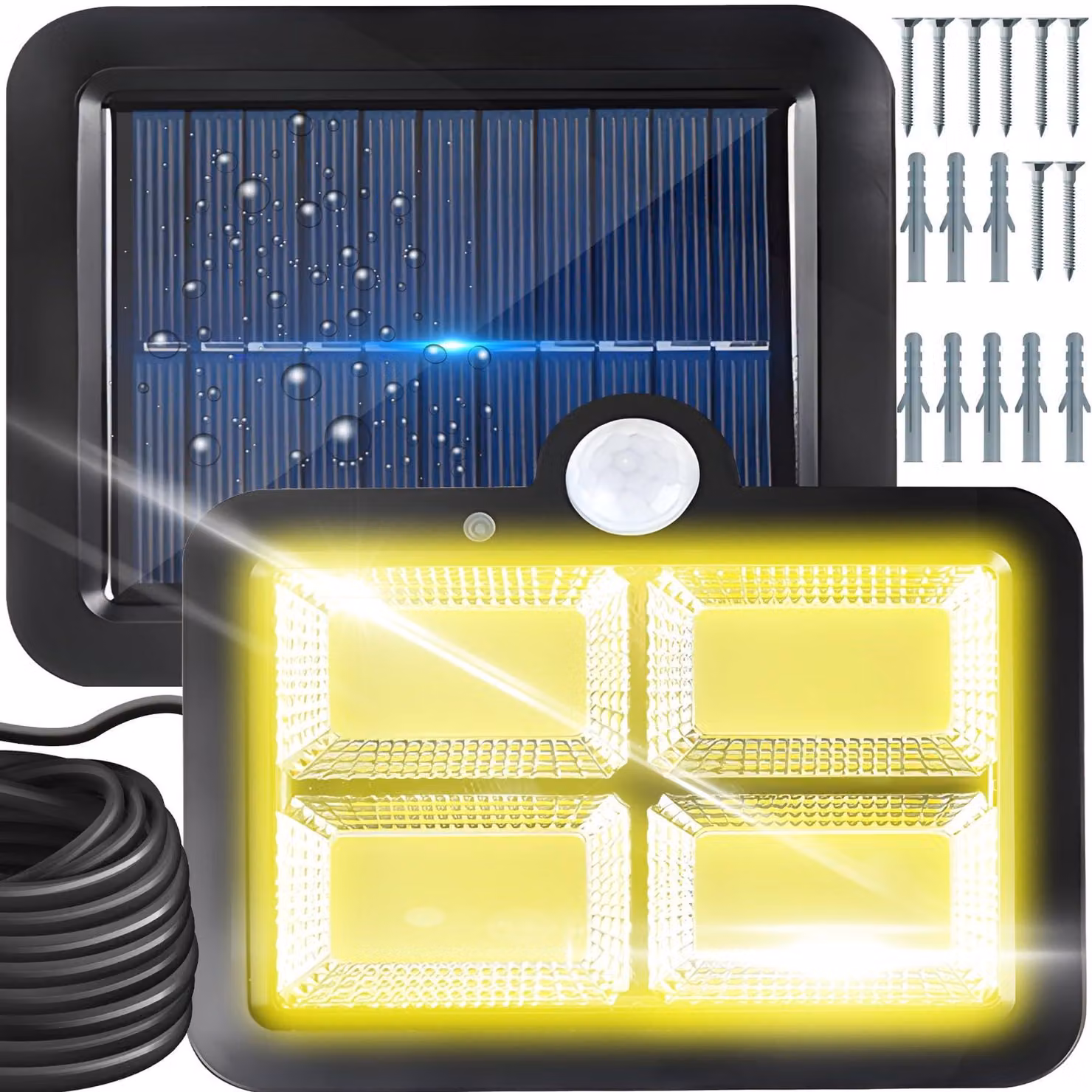 Lampada solare da esterno con 128 LED e sensore di movimento, grado di protezione IP44