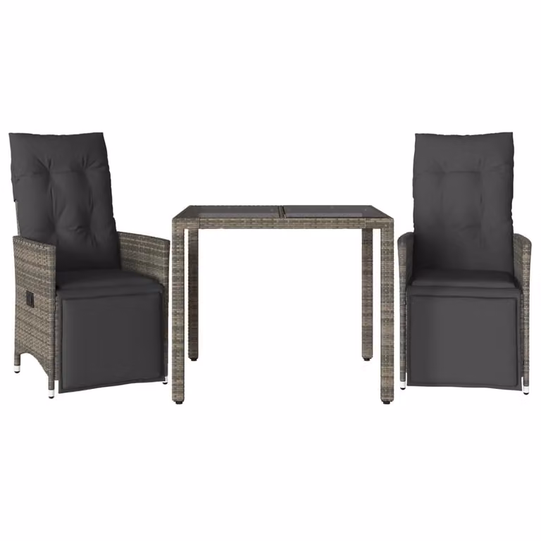 Set Bistrò da Giardino 3 pz con Cuscini in Polyrattan Grigio