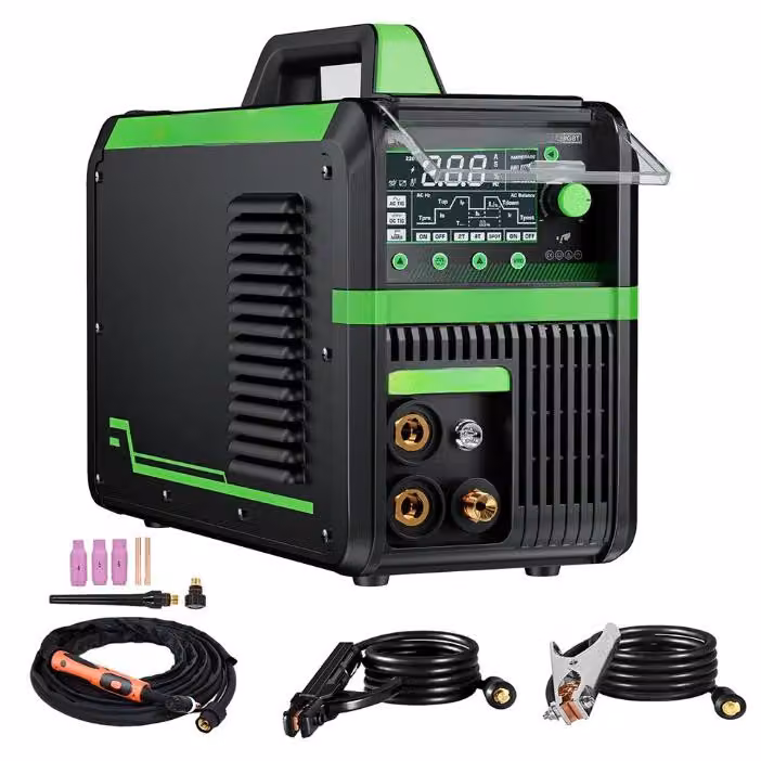 Saldatrice elettrica - Saldatrice inverter digitale - MIG/TIG/ARC - 220V - IGBT - Verde/Nero