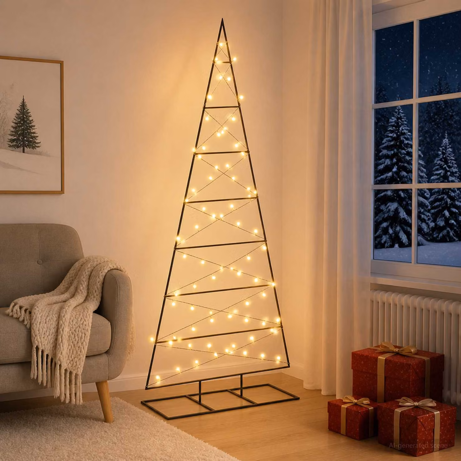 Albero di Natale moderno in metallo vidaXL KUOPIO con luci LED bianco caldo, Altezza: 180 cm
