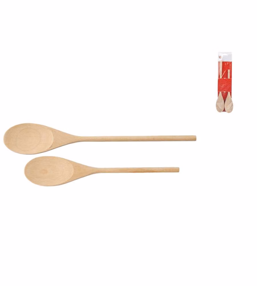 HOMe Set 2 Cucchiai in Legno di Faggio Naturale - 25/30 cm