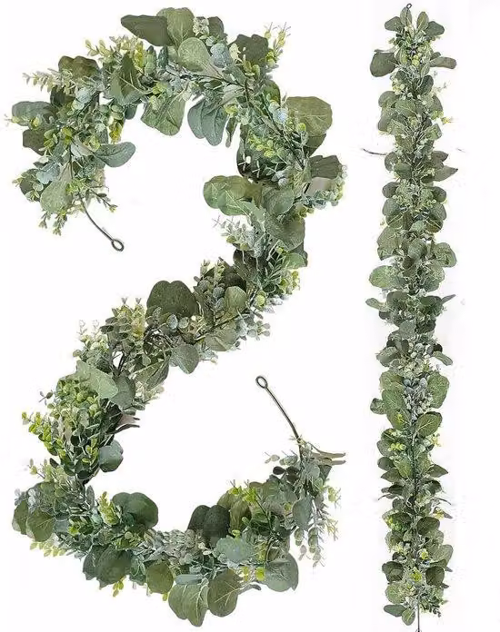 Set di festoni in plastica a forma di eucalipto, verde, per decorazioni da tavola