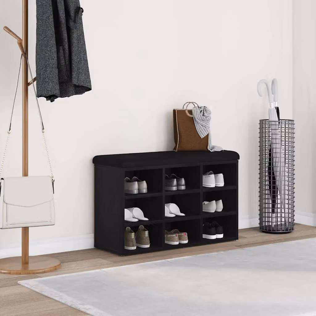 vidaXL Panca porta scarpe nera in legno MDF per soggiorno L 82 x P 32 x H 50 cm