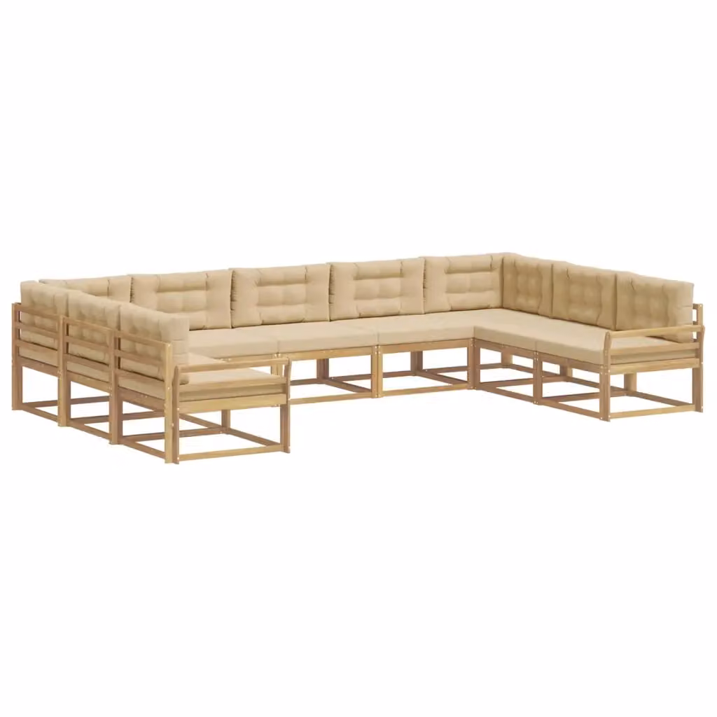 Set di divani da esterno a L con cuscini vidaXL in legno di acacia bianco e beige – 2