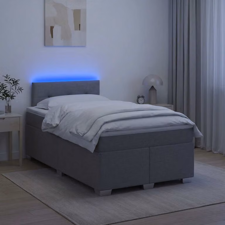 Letto con Box Spring, Materasso Ibrido e Illuminazione LED vidaXL, Grigio Chiaro, L: 140 cm x P: 190 cm x H: 88 cm