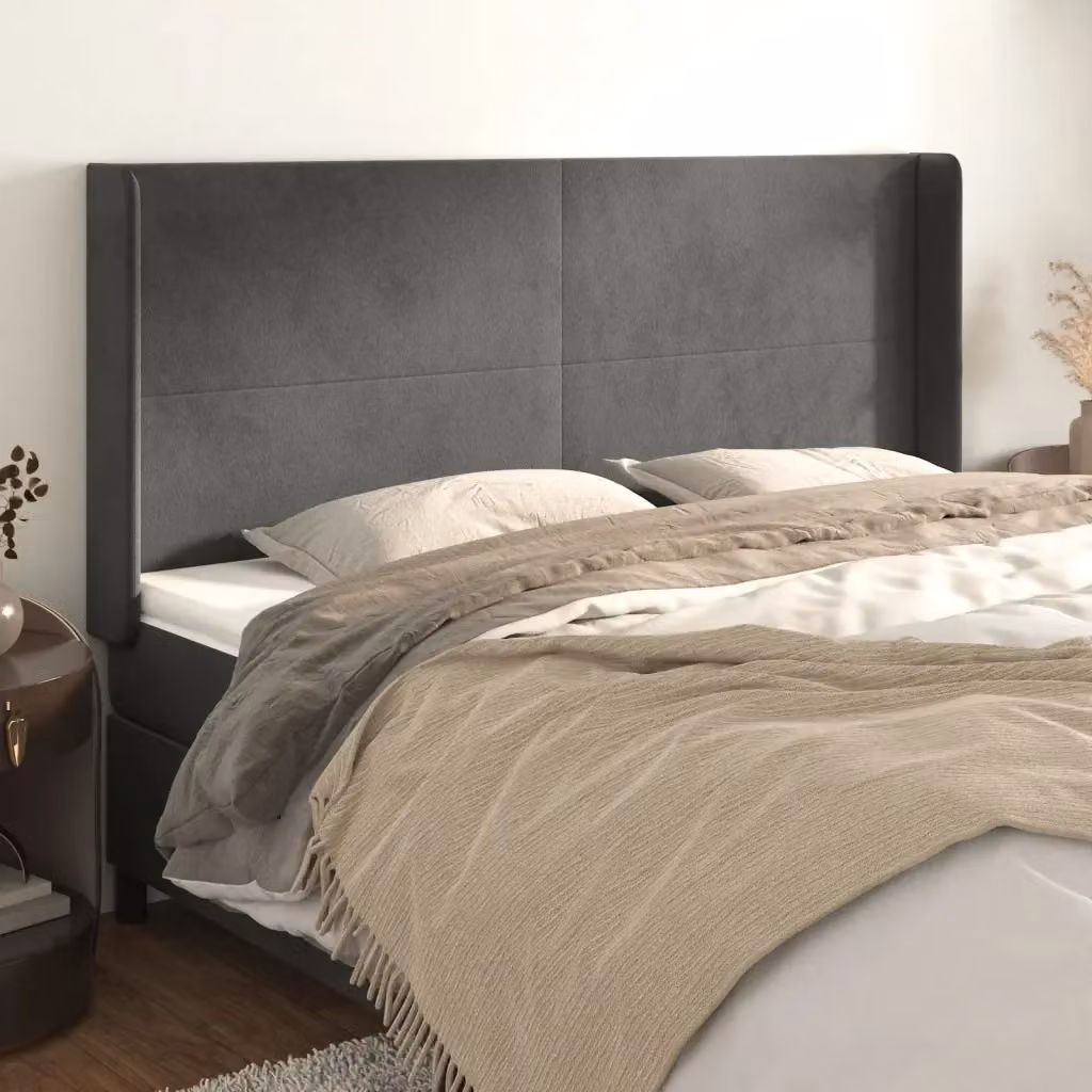 Testata del letto ad orecchio in velluto grigio scuro L: 203 cm, P: 16 cm, H: 118/128 cm – 2