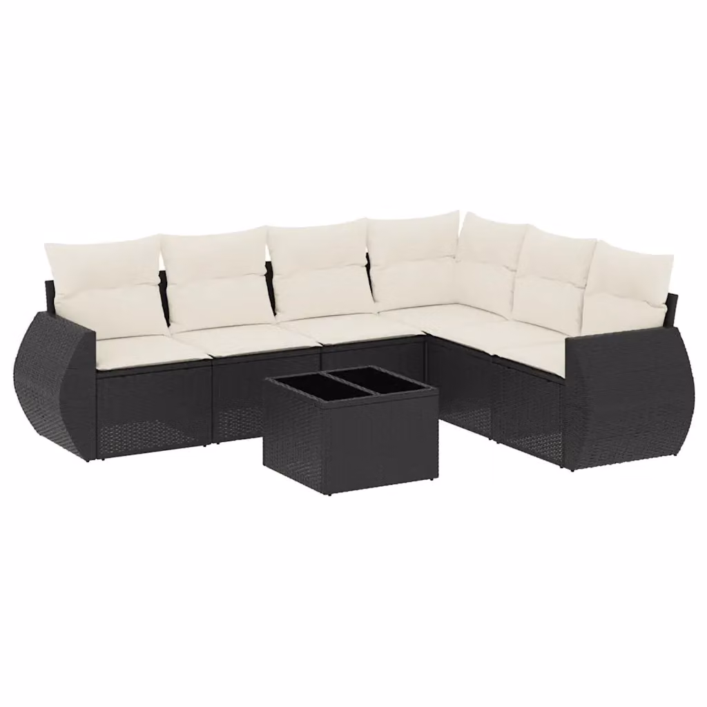 vidaXL Set Divano da Giardino a L con 7 Cuscini, Polyrattan e Metallo, Nero e Bianco – 2