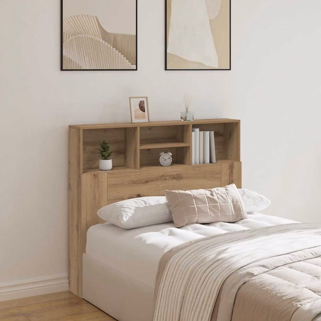 Testiera con contenitore vidaXL in legno marrone con ripiani integrati L 120 x P 19 x H 103,5 cm