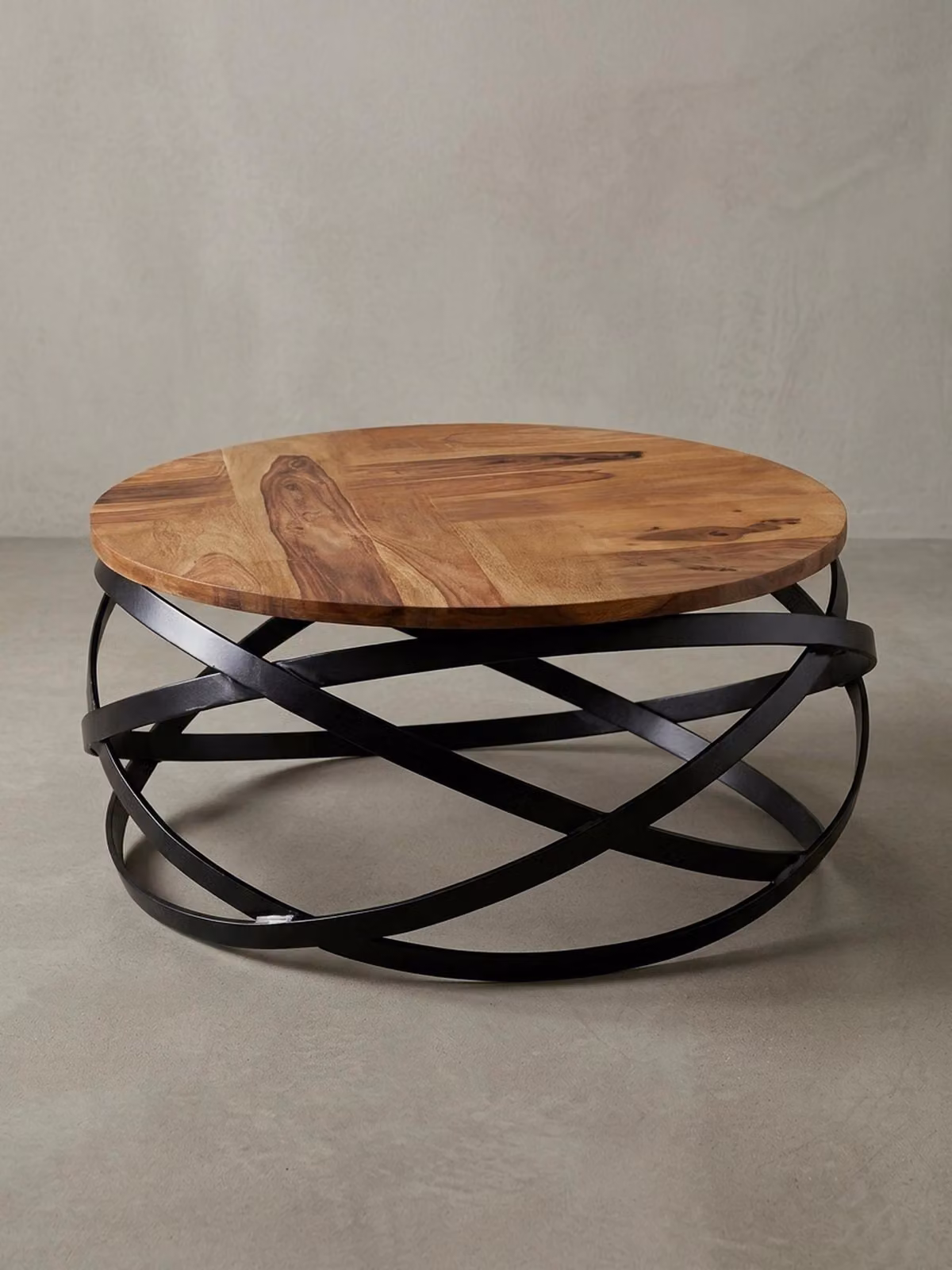 Tavolino MANUR 60x30x60 cm Legno massello di sheesham / metallo Tavolino da salotto, tavolino da soggiorno di design rotondo, tavolino industriale marrone, tavolino di design in legno massello, tavolino da salotto