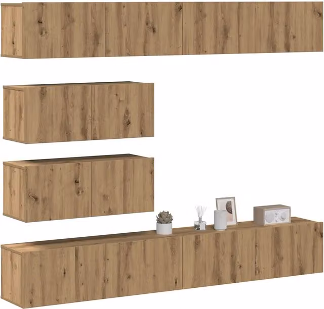 Set Mobile TV 6 pz-Set di 6 Credenza per TV Montato a Parete Rovere in Legno Multistrato