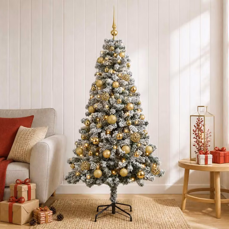Albero di Natale artificiale con decorazioni a sfera, altezza 120 cm, 150 luci LED