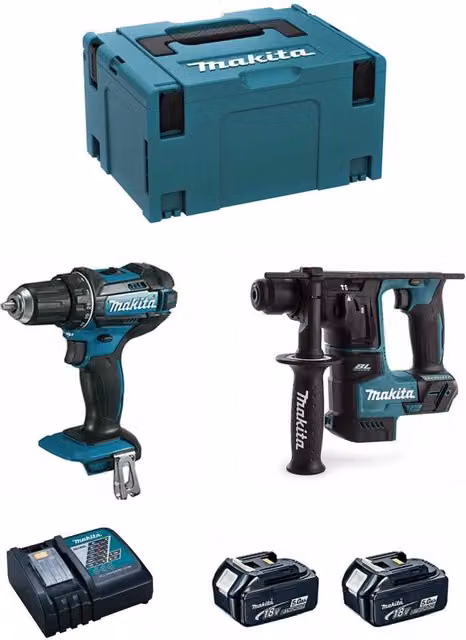 Kit Makita 18V LXT MSL2P2 con Perforatore DHR171, Avvitatore DDF482, 2 Batterie da 5,0 Ah e Caricatore DC18RC in Valigetta MAKPAC 3