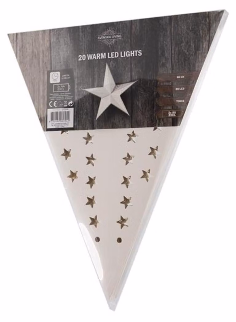 Carta decorativa con fiocchi di neve e stelle di Natale, 60 cm, bianca, 20 luci LED