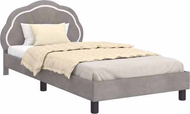 Letto per bambini con struttura imbottita in velluto grigio DESIGN IN L/P: 90 x 190 cm – 1