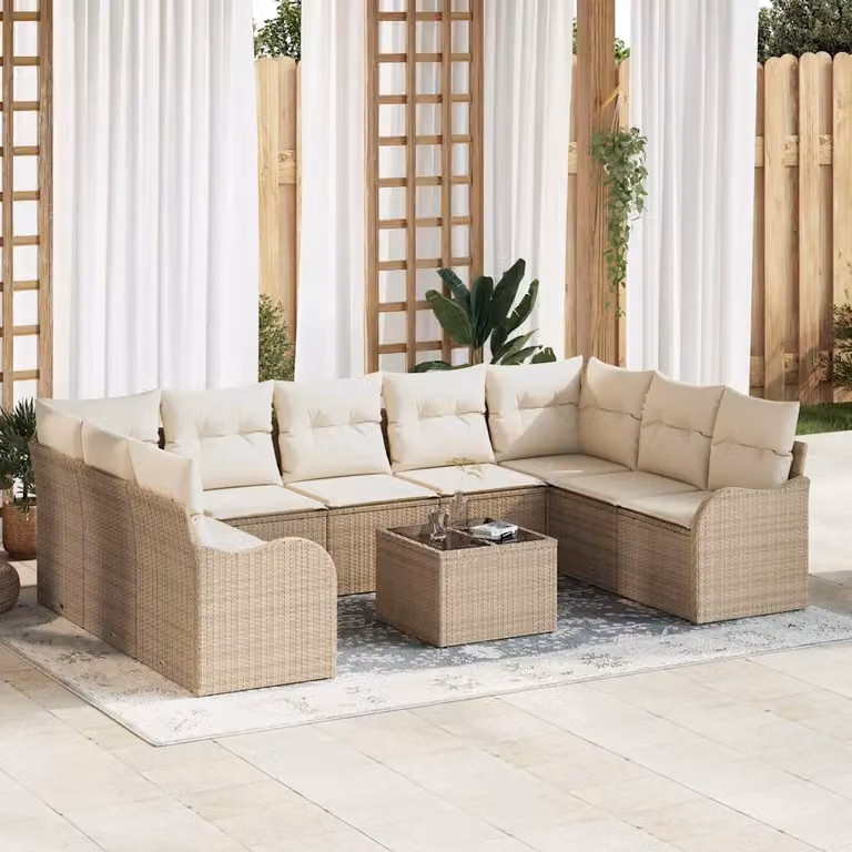 Set Divano da Giardino Moderno vidaXL in Polyrattan con Cuscini Beige e Bianco