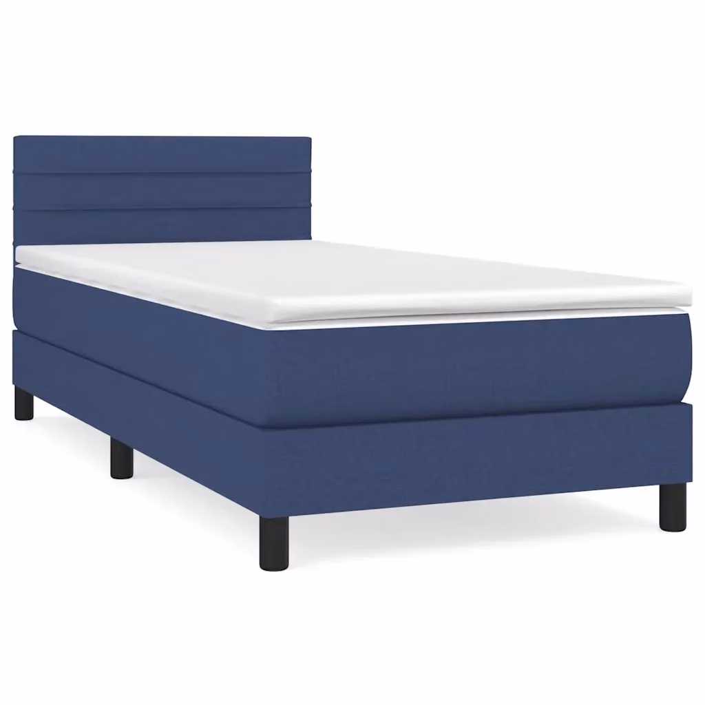 vidaXL Giroletto a Molle Ibrido con Materasso in Tessuto Blu e Bianco L/P/H: 190 x 90 x 88 cm – 2