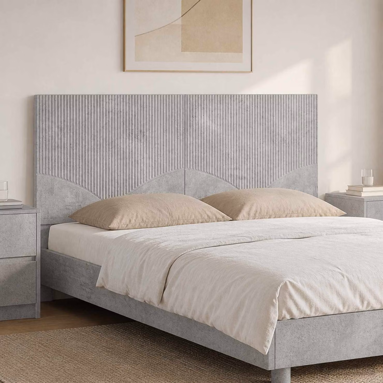 Testiera da muro vidaXL HOORN in legno ingegnerizzato e tessuto grigio con mensola integrata