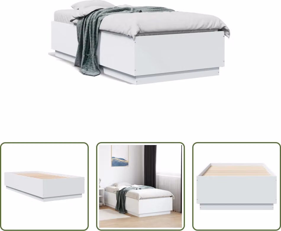The Living Store Struttura letto bianca 90x190 cm in materiale ligneo