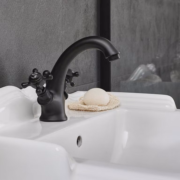 Rubinetto Miscelatore Monoforo per Lavabo con Maniglie a Croce - Nero - Elizabeth