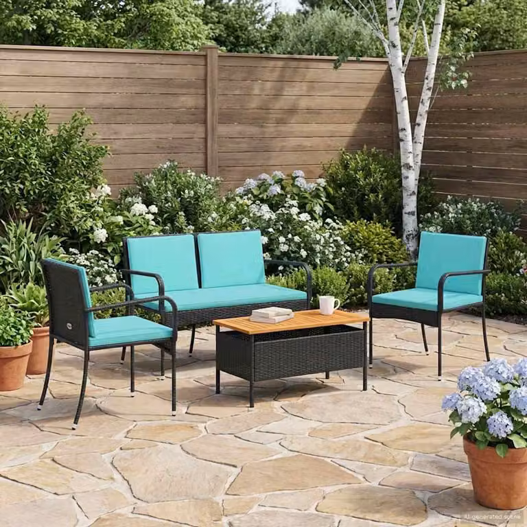 Set da giardino moderno vidaXL in polyrattan e legno di acacia nero