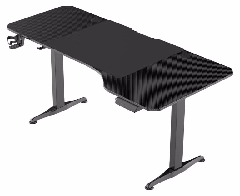 Scrivania da gioco regolabile elettricamente - 160 x 75 cm - Effetto carbonio nero - Ergonomica