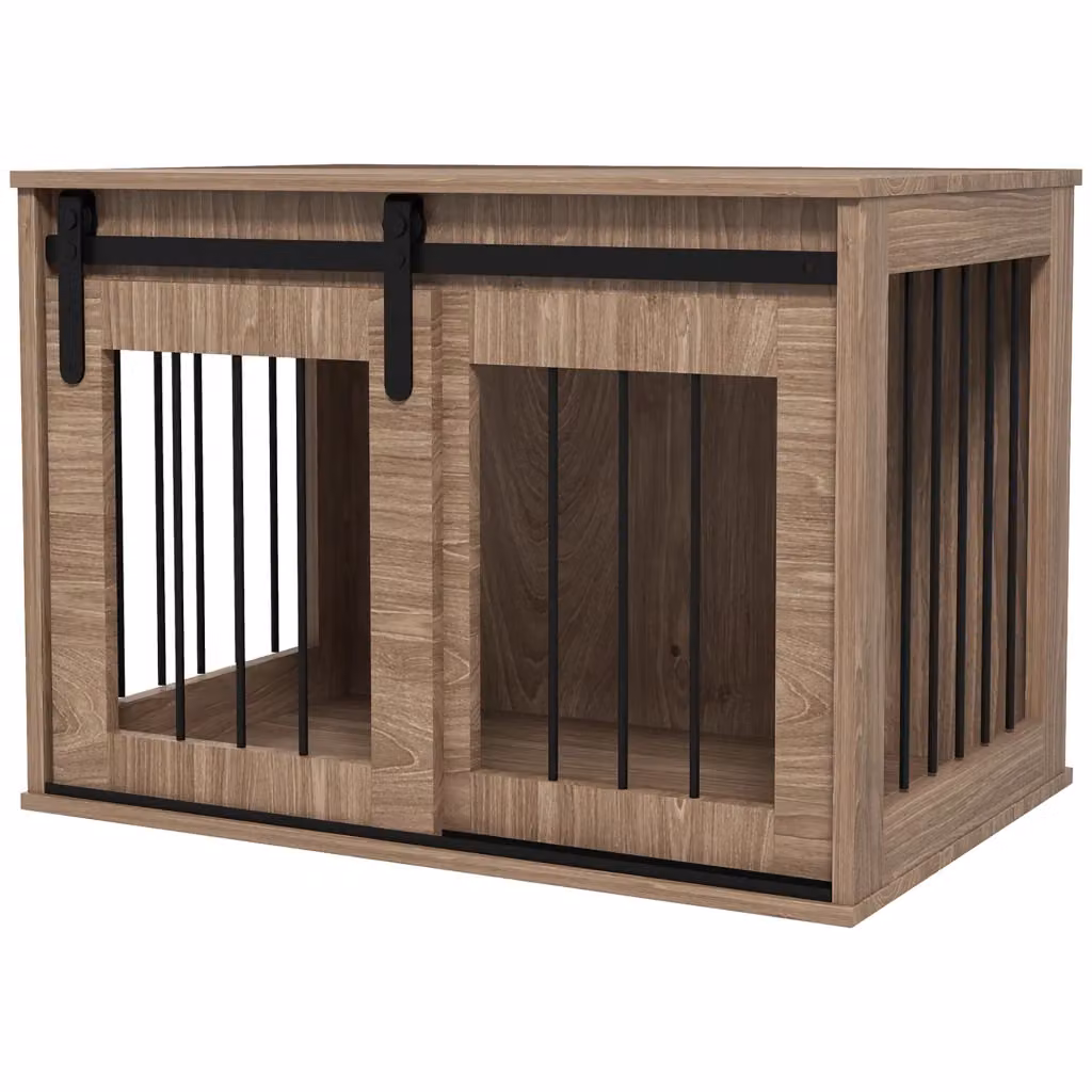 Gabbia per cani da interno Xylo in metallo e MDF effetto legno marrone e nero L: 57 cm, P: 80 cm, H: 54 cm – 2
