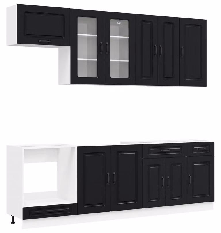 Set di mobili da cucina KALMAR, 8 pezzi, colore nero, materiale: legno composito