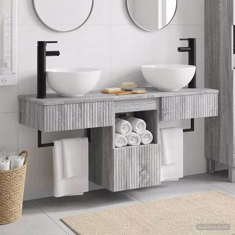 Set di mobili per il bagno vidaXL composto da 3 pezzi in stile minimalista, colore grigio, con mobile lavabo e pensile a parete