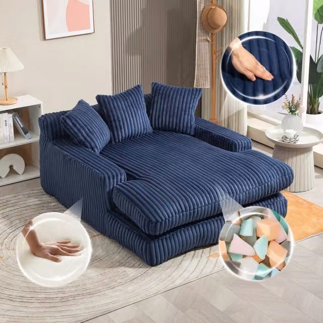 Divano Letto Singolo a Terra con Cuscini ¨C MINIMAL ¨C Velluto a Coste Blu Navy