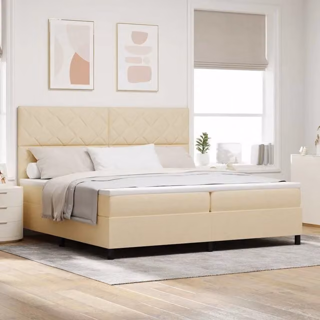 Letto a molle con testiera vidaXL in tessuto beige L 200 x P 200 x H 280 cm
