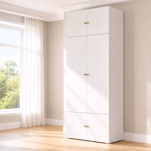 Armadio con barra appendiabiti e 5 vani per camera da letto e ufficio in truciolare bianco 90 × 50 × 200 cm