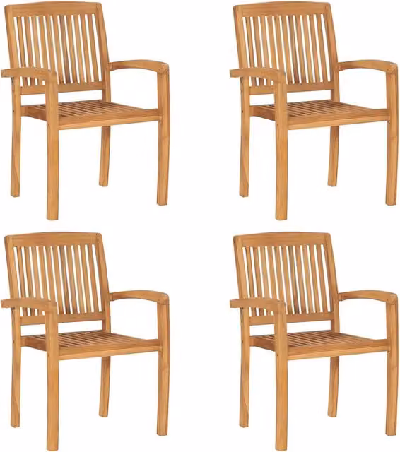 Sedie da Giardino Impilabili 4 pz con Cuscini Massello di Teak 3073210