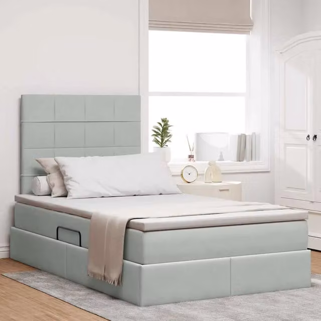 Letto con contenitore moderno vidaXL in tessuto grigio con illuminazione sottostante e porta USB L/P/H: 200 x 120 x 280 cm