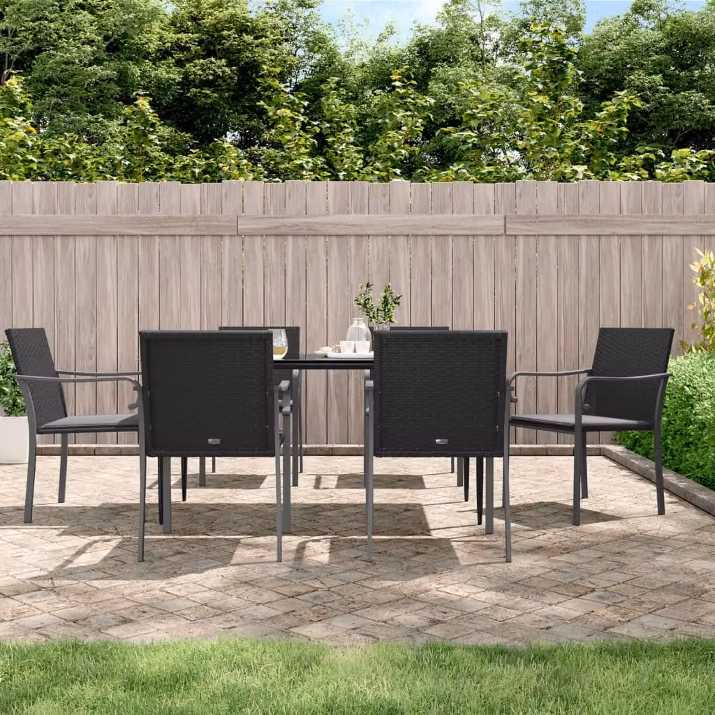 Set di 6 sedie da giardino vidaXL in polyrattan con cuscini neri e grigi L/P/H: 56 x 59 x 84 cm