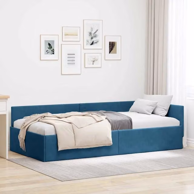 Cornice del letto ad angolo vidaXL in velluto blu L/P/H: 200 x 100 x 42 cm