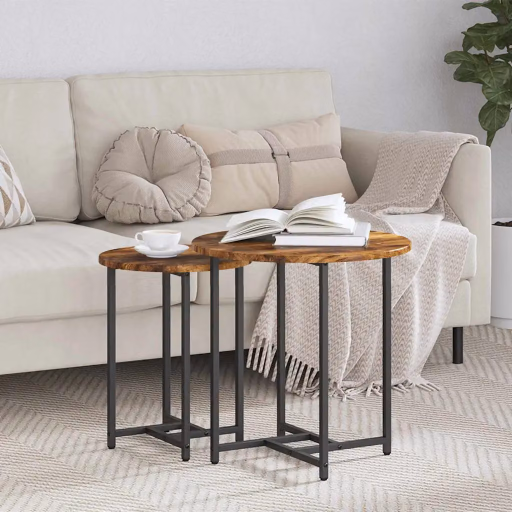 Set di 2 tavolini quadrati vidaXL in stile industriale, colore rovere affumicato e nero, L/P/H: 50 x 50 x 50 cm
