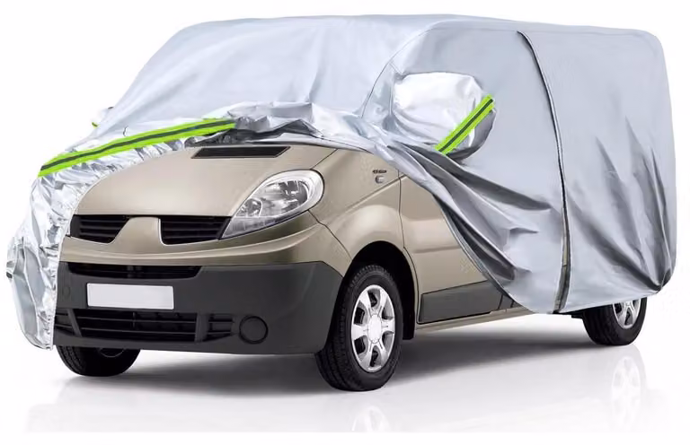 Copertura protettiva per auto, compatibile con Renault Trafic (modello lungo) dal 2010 al 2026, colore argento, con cerniera e serratura
